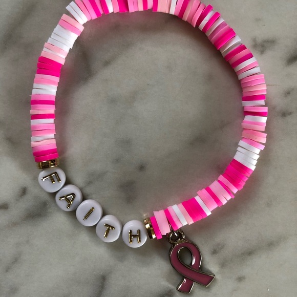 Breast Cancer Awareness Heishi Charm Bracelet | Breast Cancer Awareness Gift - Picture 12 of 12